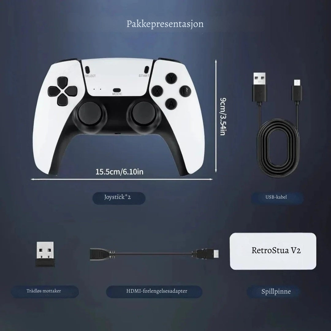 RetroStua V2 – Klassisk spillkonsoll med 20 000+ retrospill